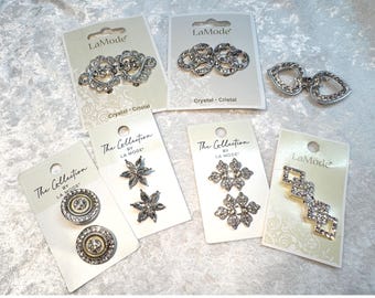 Silver Clasp and Buttons with Crystals Closure for Cloaks and Capes, Great for Sewing Doll Clothes or Adult size Sweaters and Jackets