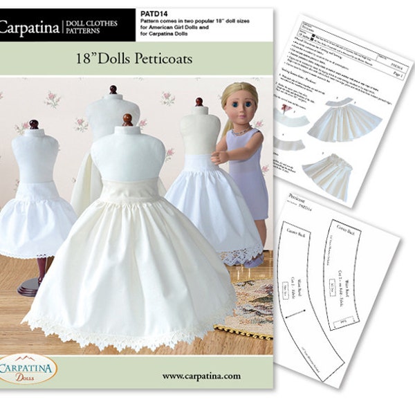 Dolls Petticoat Crinoline Underskirt PDF Download Pattern, Carpatina Pattern Comes in 2 sizes: for 18" American Girl & slim Carpatina dolls