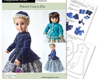 Paletot Coat & Hat 18 inch Doll Clothes PDF Pattern, Multi-sized to fit Slim Carpatina and Regular 18" Dolls such as American Girl® and Gotz