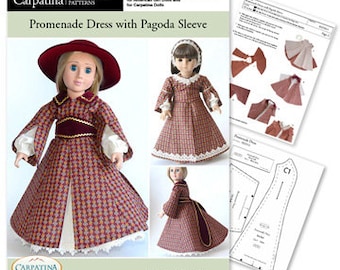 Promenade 1850s Dress 18 inch Doll Clothes Sewing Pattern PDF, Multi-sized to fit Slim and Regular 18" Dolls such as American Girl® and Gotz