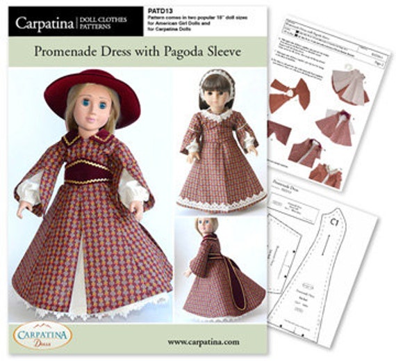 CARPATINA Civil War Dress Pattern Multi-Sized for 18 American Girl Dolls  and for 18 Slim Dolls