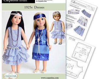 Dolls Dresses Designs from 1920 Period PDF Pattern, Multi-sized to fit Slim Carpatina and Regular 18&quot; Dolls such as American Girl® and Gotz