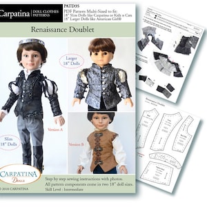 Renässansdockkläder för 18-tums dockor i PDF-format, passar Slim Carpatina och vanliga 18-tums dockor som American Girl®