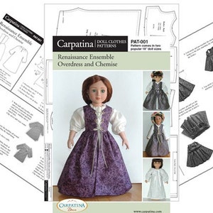 Renaissance Doll Dress and Chemise Pattern Multi-sized for 18 American Girl and Slim Carpatina dolls, Printed Paper Pattern image 6