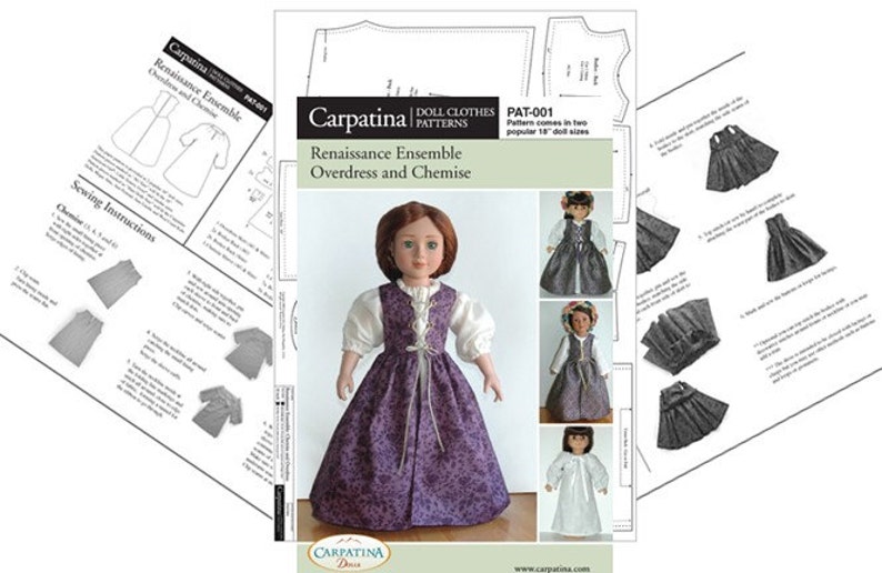 Renaissance Doll Dress and Chemise Pattern Multi-sized for 18 American Girl and Slim Carpatina dolls, Printed Paper Pattern image 6
