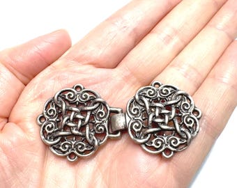 Celtic Clasp Closure for Capes and Cloaks, Old Silver Large Metal Clasp, Gold Clasp, Silver Clasp