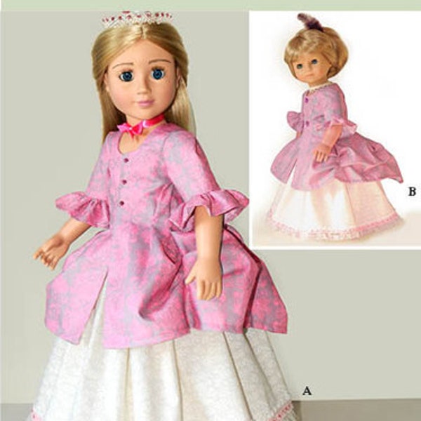Polonaise Dress, Printed Doll Clothes Pattern Multi-sized for 18" American Girl and Slim Carpatina dolls, Printed Paper Pattern