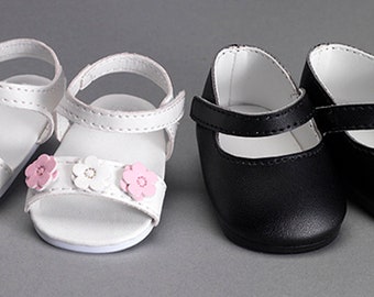 Set Dolls Shoes, White Leather Sandals and Black Mary Jane for 18" American Girl Dolls or Our Generation Dolls