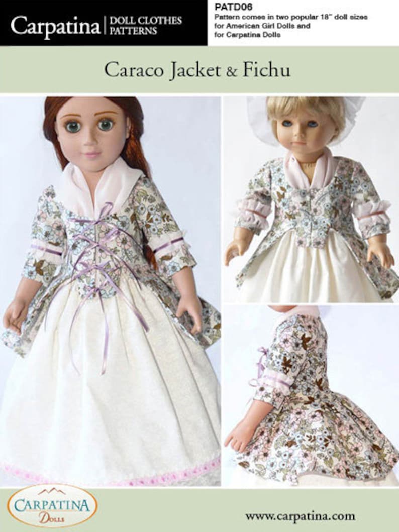 Caraco Jacket and Fichu 18 inch Doll Clothes PDF Pattern, Multi-sized to fit 18" Slim and Regular 18" Dolls such as American Girl® and Gotz image 2