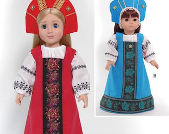 Russian Sarafan Costume Doll Clothes Pattern Multi-sized for 18" American Girl and Slim Carpatina dolls, Printed Paper Pattern