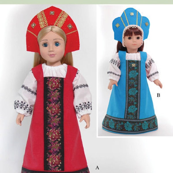 Russian Sarafan Costume Doll Clothes Pattern Multi-sized for 18" American Girl and Slim Carpatina dolls, Printed Paper Pattern