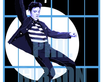 Original Jailhouse Rock Art Print Elvis Presley Guitar Man Rock and Roll
