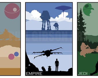 Original Star Wars 12" x 18" Giclée  Art Print Set of 3 Minimalist Movie Posters by Phil Gibson