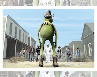Original "The Showdown" The Muppets Kermit the Frog Giclée Art Print Movie Poster 1980's