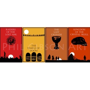 Ensemble d&#39;affiches originales d&#39;impression d&#39;art Indiana Jones Les aventuriers de l&#39;arche perdue Temple maudit crâne de cristal