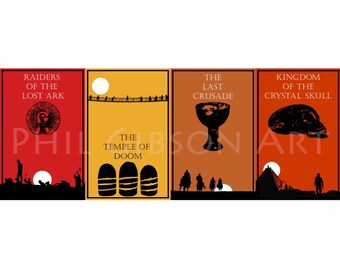 Original Indiana Jones Art Print Poster set Raiders of the Lost Ark Temple of Doom Crystal Skull