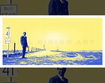 Original Hitchcock North by Northwest Art Print Cary Grant Spy Movie Poster