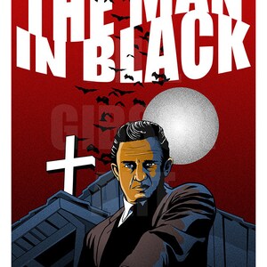 Original &quot;The Man in Black&quot; Johnny Cash Art Print Horror Poster