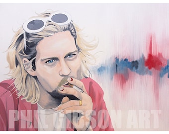 Original Kurt Cobain Nirvana Art Print Grunge Rock and Roll Guitar