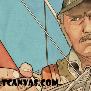 Original JAWS &quot;Too Many Captains&quot; Captain Quint Art Print Poster by Phil Gibson