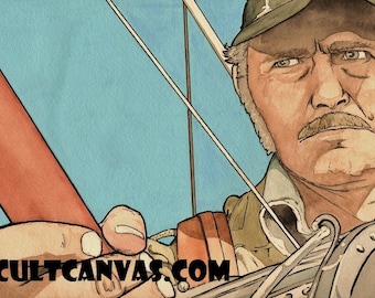 Original JAWS "Too Many Captains" Captain Quint Art Print Poster by Phil Gibson