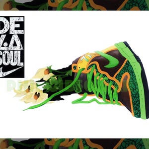 Zapatillas Nike originales "De La Sole" De La Soul Hip Hop de 12" x 16" con diseño de arte urbano y maceta con flores