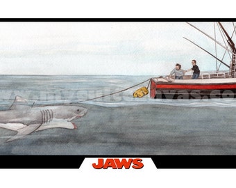 Original JAWS Movie Poster Art Print Bruce the Shark  ORCA Art Print Poster by Phil Gibson