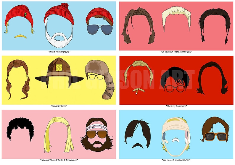 Original Wes Anderson Faces Series Complete Set 1-6 Bottle Rocket Rushmore Royal Tenenbaums