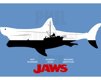 Original "Shark in the Water" Minimalist Jaws 12" x 18" Giclée Art Print Poster