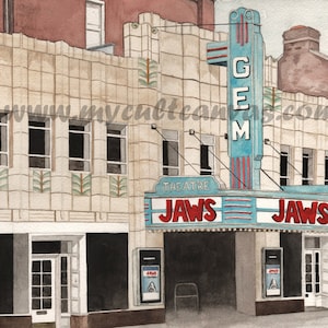 Original &quot;Dim the Lights&quot; Classic Cinema Theatre Watercolor Print