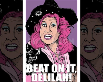 Original "Beat on it Delilah" Art Print Poster Worst Witch Halloween Decor