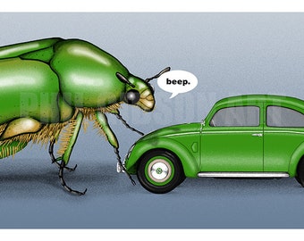Original "Needs no Introduction" Volkswagen Beetle Bug Car Art Print Poster