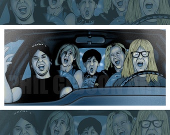 Original "Party On" Wayne's World Art Print Poster Rock n Roll