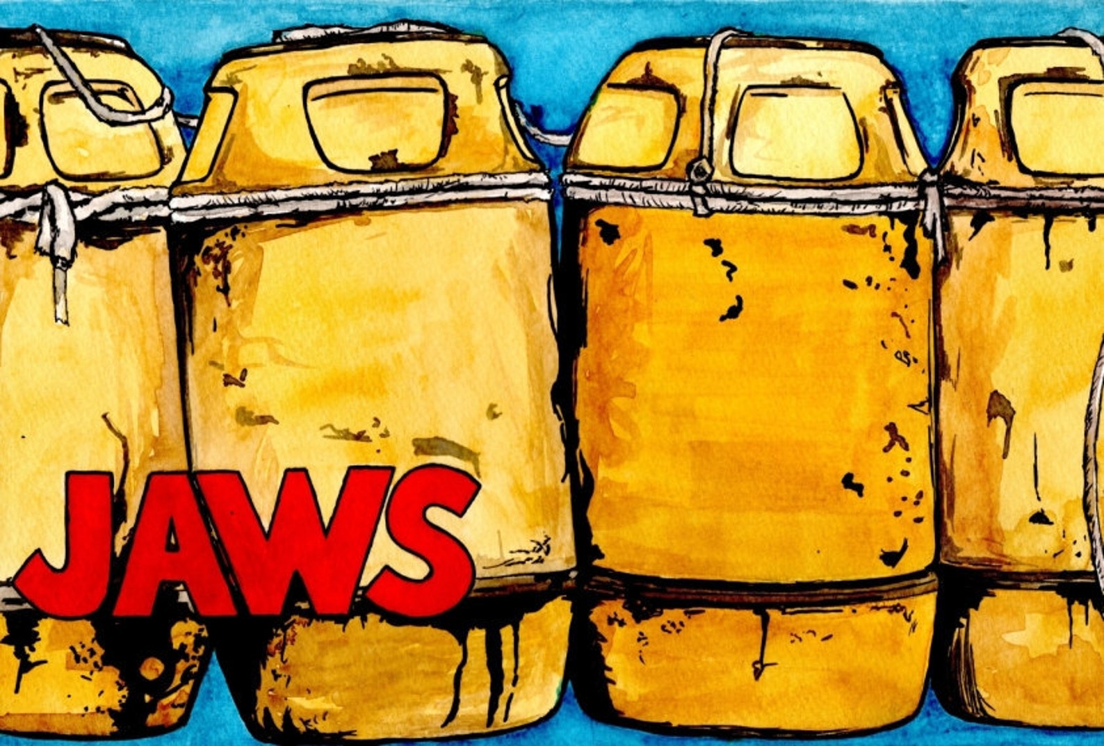 JAWS Original Art Print Shark barrels a Etsy