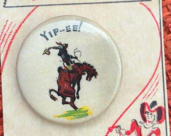 Vintage Inspired Cowboy Button Pin: Bucking Bronco Yip-ee!