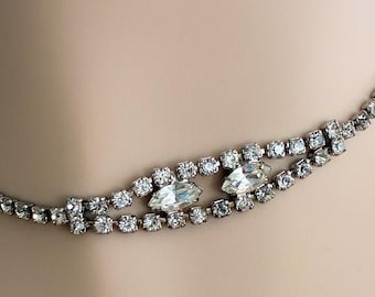 1950s Rhinestone Choker Necklace: Mid Century Glam Bridal Jewelry