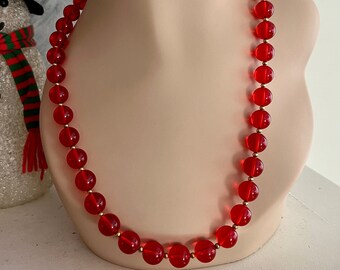 1980s Red Beaded Long Necklace / Vintage Red Beaded Necklace / 1980s Jewelry