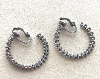 1950s Braided Silver Hoop Clip On Earrings, 1950s Fashion Jewelry, 1950s Hoops