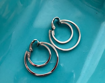 Vintage L.H. Segal California-Silver Tone Double Hoop Clip On Earrings