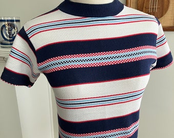 1960s Donmoor Red White and Blue Striped Pullover Knit Top - Boys Size 14 or Petite Gal XS/S / Vintage Striped Shirt / Vintage Pullover Top