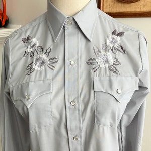 Vintage 1970s Champion Westerns Embroidered Gray Cowboy Shirt - Boys Size 14