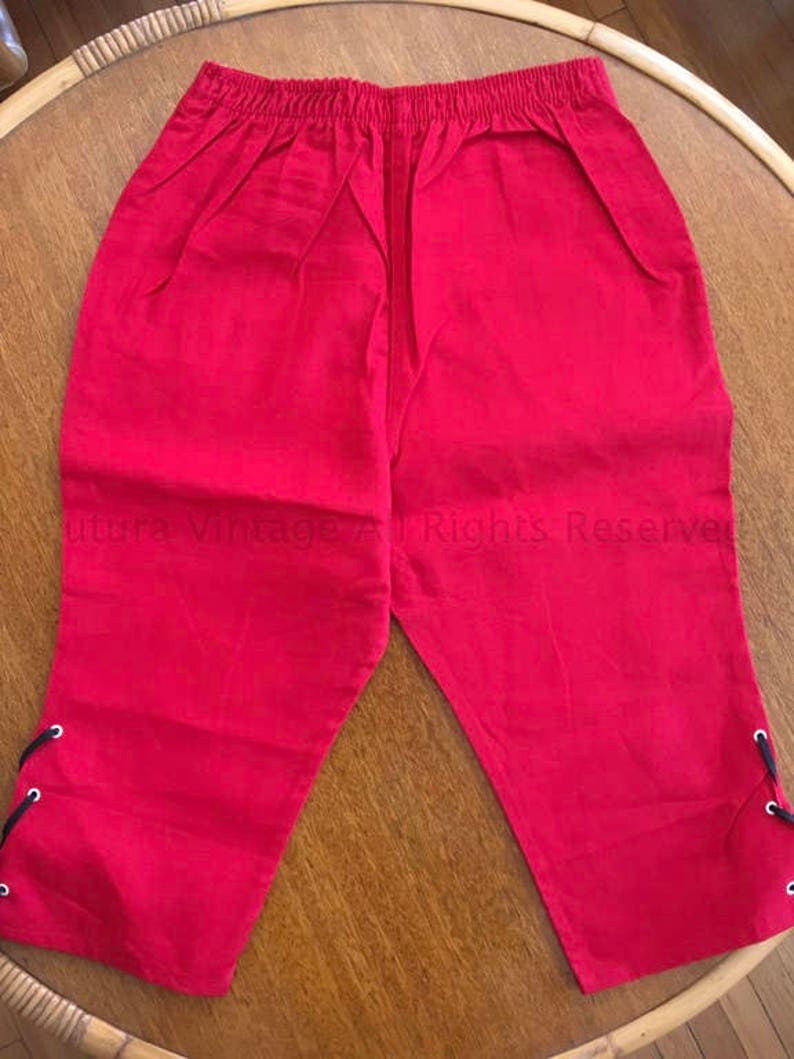 Cutest 1950s Sanforized Elite Playtex Red Pedal Pushers with Sombrero Appliqu\u00e9 and Hidden Side Pocket-XS