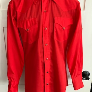 Vintage 70s H Bar C Red Cowboy Shirt: Pearl Snap Western Ranchwear, Men&#39;s Small