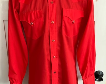 Camisa vaquera roja vintage H Bar C de los años 70: Pearl Snap Western Ranchwear, talla pequeña para hombre
