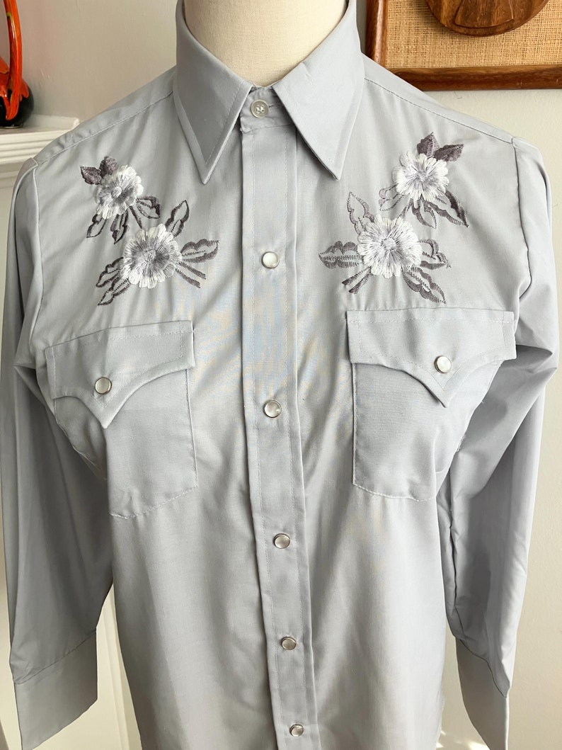 Vintage 1970s Champion Westerns Embroidered Gray Cowboy Shirt - Boys Size 14
