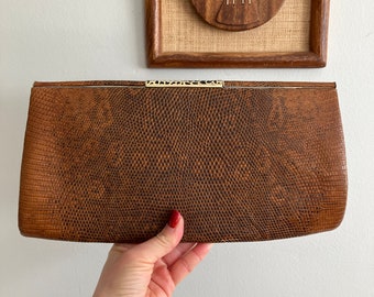 Vintage 1940's Faux Reptile Clutch Handbag - Classic Elegance for Retro Glamour