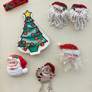 Vintage Festive Holiday Brooch and Earring Collection - 1950s-1980s Christmas Themed Pins - Choose Your Favorite