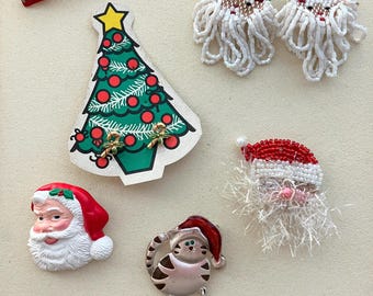 Collectie vintage feestelijke broche en oorbellen - kerstspelden jaren 1950-1980 - Kies je favoriet