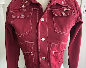 Vintage Toughskins Westernjacke | 1960er 70er Jahre Burgunderfarbener Nietenbehang | Jungs oder zierliches Gal
