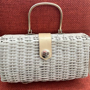 Bolso vintage de mimbre blanco / Bolso de la Colonia de la Corona de Hong Kong de los años 50 y 60 / Accesorios retro de verano